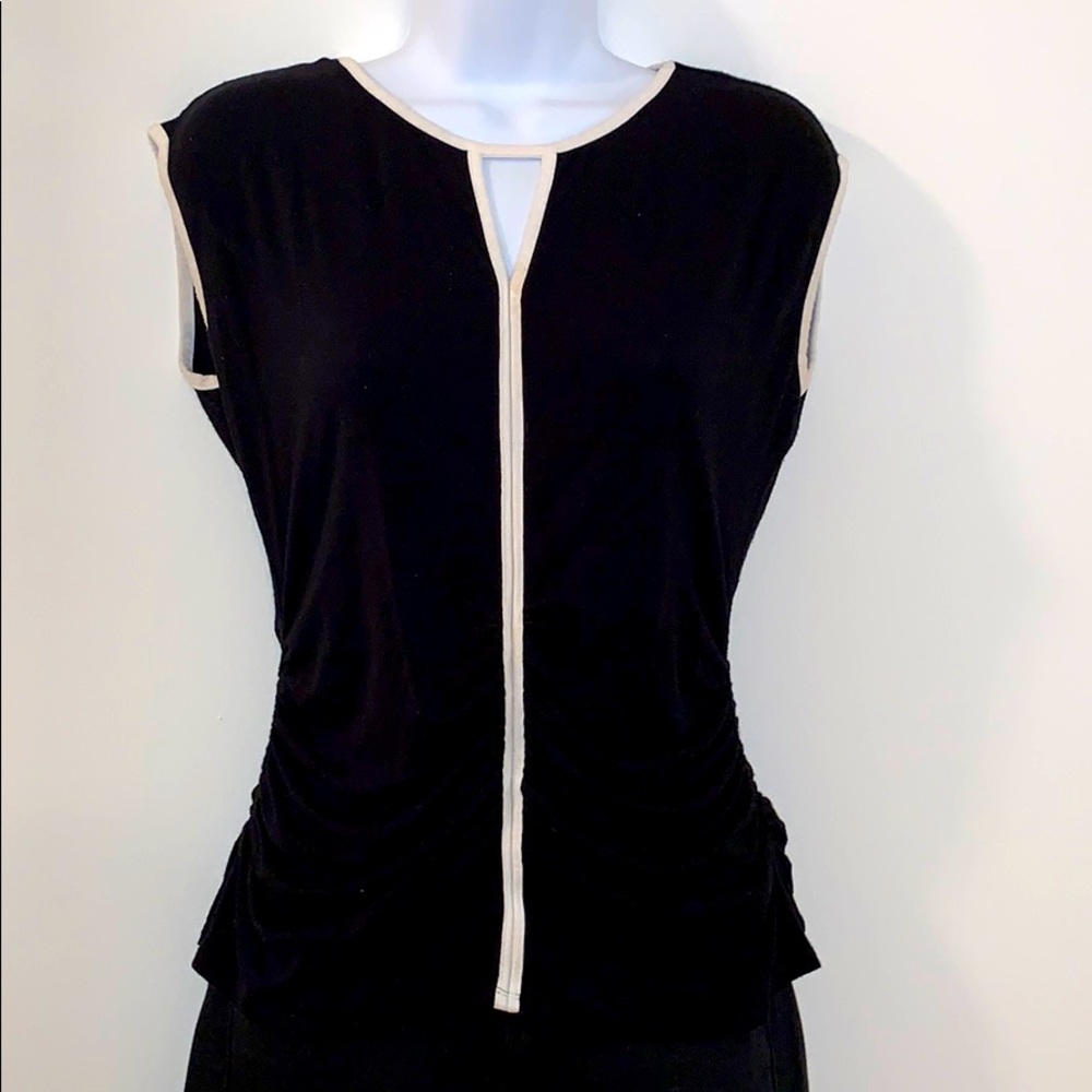 Vince Camuto Black Rouched Top with White Trim